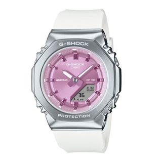 【CASIO 卡西歐】G-SHOCK 優雅銀白亮麗色彩 魅惑粉紫 金屬八角形錶殼 GM-S2110-7A6 40.5mm