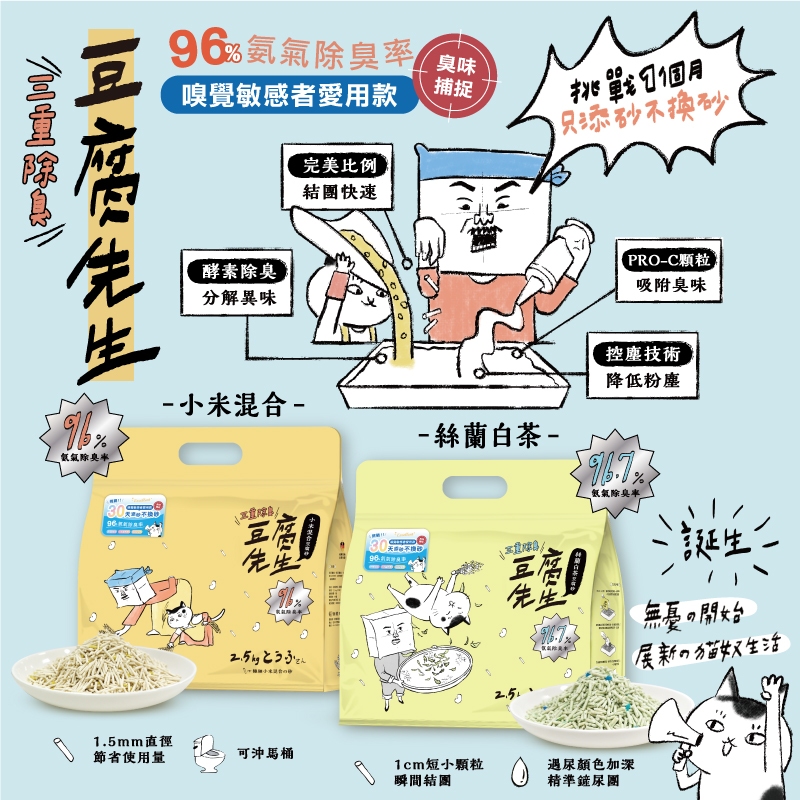 ✨現貨✨「新配方 除臭升級 」97%有效去除貓尿味 豆腐先生2.5kg 豆腐砂 貓砂 凝結砂