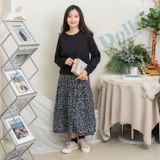 Dolly多莉大碼專賣店 特價 台灣現貨 大尺碼豹紋裙黑色棉質洋裝712