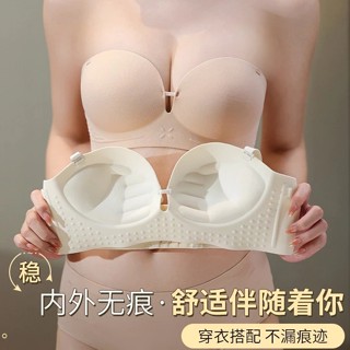 千姿色 新款防滑無肩帶內衣 加厚墊內衣女 手掌杯爆乳 深v性感集中無痕無鋼圈內衣 防下垂收副乳內衣
