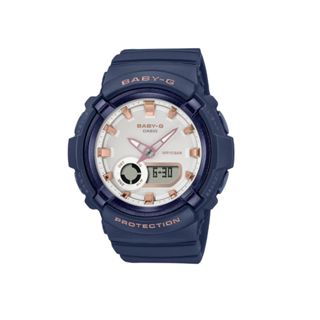 【CASIO 卡西歐】BABY-G 俐落簡約 休閒藍 珍珠光感錶圈 雙顯系列 BGA-280BA-2A 43.4mm