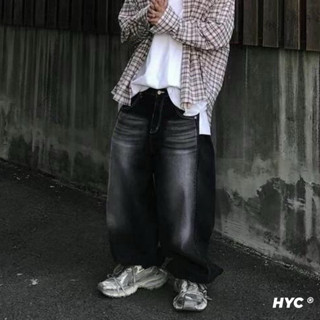 [HYC] 韓國 設計師款 男友風 褲腳暗釦 寬鬆 牛仔褲 男女同款 街頭風 牛仔長褲 長褲 闊腿褲 BAGGY