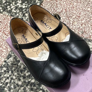 【MAGY】黑色真皮兩穿式瑪莉珍平底鞋