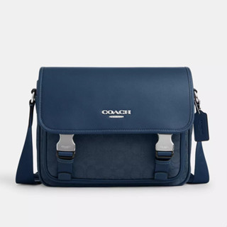 【美麗小舖】COACH CW177 藍色 緹花織布/真皮皮革 郵差包 斜揹包 翻蓋包 單肩包 書包-全新真品現貨在臺