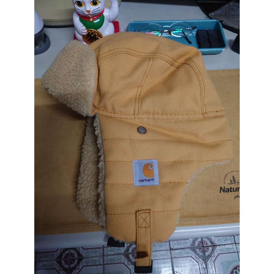 近全新保暖 卡其色 飛行帽 Carhartt 飛行帽 空軍帽 嘻哈帽 非毛帽 羊羔毛 保暖 登山 禦寒 美國購買