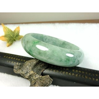 [Disk水晶][婉約典雅]老坑冰糯蘋果綠翡手鐲KJ-30 (內直徑59mm板寬17mm厚8mm19圍)