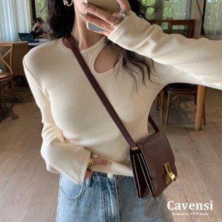 【Cavensi】鏤空設計感🤩 M-3XL 內搭衣打底 長袖上衣 加大尺碼 打底衫 韓系性感素色 螺紋內搭 A212