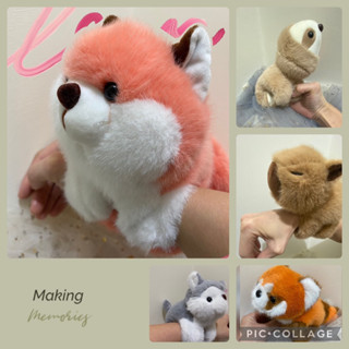 現貨實拍 可愛動物 樹懶 浣熊 狐狸 哈士奇 水豚 毛絨公仔 啪啪圈 保暖 玩偶手環 裝飾品 臺灣現貨出貨