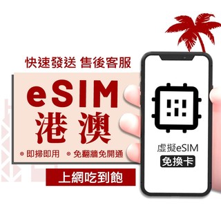 【港澳eSIM旅遊網絡卡】1-10天 香港 澳門 喫到飽 手機上網 ESIM 網路卡 esim 虛擬卡 上網絡卡 免翻牆