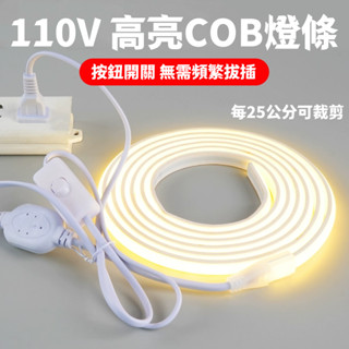 臺灣現貨 COB燈帶 LED燈條 110V 開關插頭插電式 客廳臥室 戶外防水 矽膠 超亮照明燈帶 櫥櫃燈條 線性軟燈條