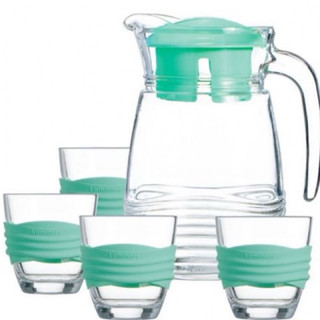 Luminarc樂美雅 法國牌湖水綠強化玻璃杯壺五件組(1壺4杯)