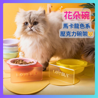 臺灣出貨 太陽花朵碗 漸層色系壓克力碗架 卡通寵物碗架 花朵陶瓷貓碗 增高餐桌 貓狗單碗托架 護頸防打翻 陶瓷碗 狗碗