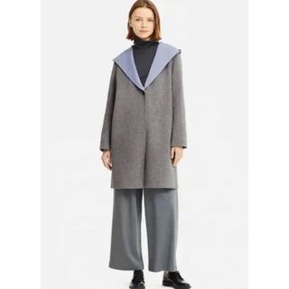 Uniqlo 女裝雙面織紋連帽大衣 二手 S號