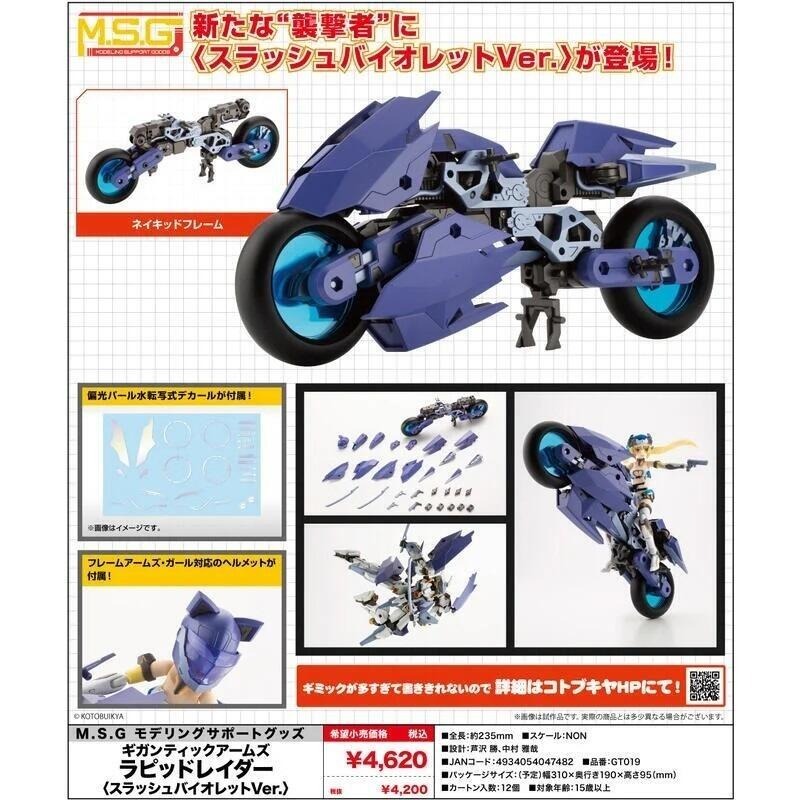 竹北kiwi玩具屋_預購25年6月 壽屋 組裝模型 MSG 巨神機甲 速度侵略者 SPEED RAIDER 暗影舞者