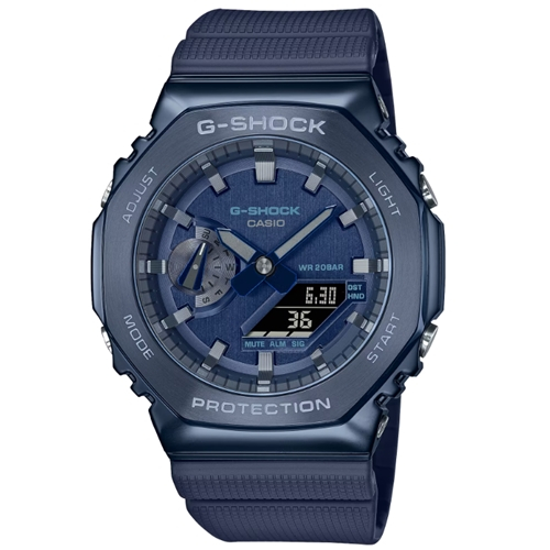 【CASIO 卡西歐】G-SHOCK 八角金屬錶殼 雙顯手錶 藍_GM-2100N-2A_44.4mm