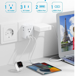 韓國多功能插座 分接器 折疊轉接頭帶USB/Type-c 100-220V旅行延長線便攜擴充國際插座 高顏值迷你安全耐用