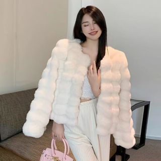 水貂新款環保皮草外套2024獺兔加厚冬季短版氣質毛毛仿皮草上衣690