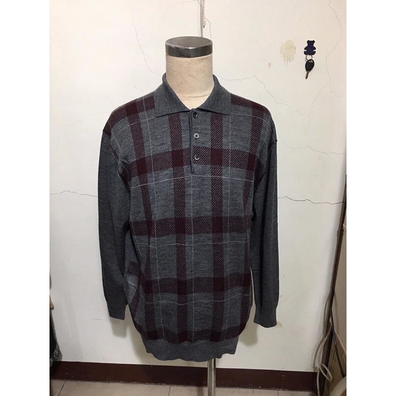專櫃品牌PIERRE BALMAIN~灰色格子針織羊毛POLO衫