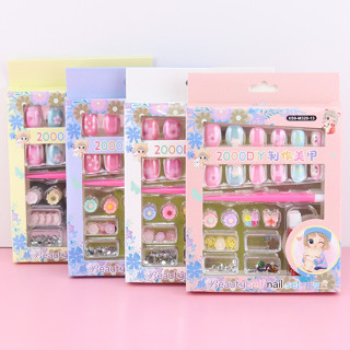 現貨《指甲貼】美甲花朵蝴蝶結模擬指甲貼 ♥ 商檢合格 小女孩 DIY製作 ♥ 兒童 閃光 亮片 美甲 套裝 美甲貼