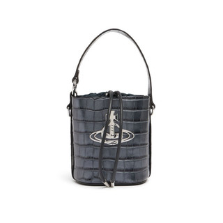 Vivienne Westwood Daisy 土星logo深灰色鱷魚皮紋水桶包｜ASCE精品代購