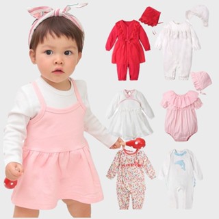 Augelute Baby童衣 女寶寶蕾絲連身衣 附帽子 點點小碎花連身衣 假兩件長袖爬服 吊帶洋裝包屁套裝 70125