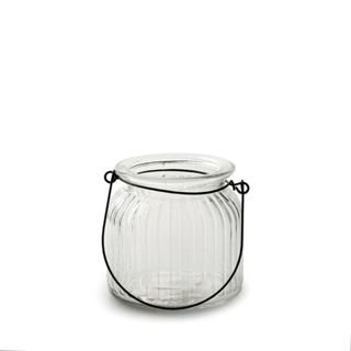 荷蘭Jodeco Glass玻璃花器/ Chief 金屬吊掛燈籠狀直紋/ 透明/ 高10.5 cm eslite誠品