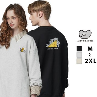 ANDY THE MOUSE安迪老鼠-舒適純棉大學T(溜溜起司) 長袖 T恤 純棉t 素t tshirt 男T 女T