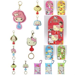 ♥小玫瑰日本精品♥Kitty 美樂蒂 布丁狗 大耳狗 帕恰狗 易拉扣/刺繡鑰匙圈 收納包附環 髮夾2入組 不二家系列~3