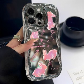 iphone 16 15 14 13 12 Pro Max XR i7 Plus可愛英文粉色卡通兔子電鍍鏡面奶油手機殼