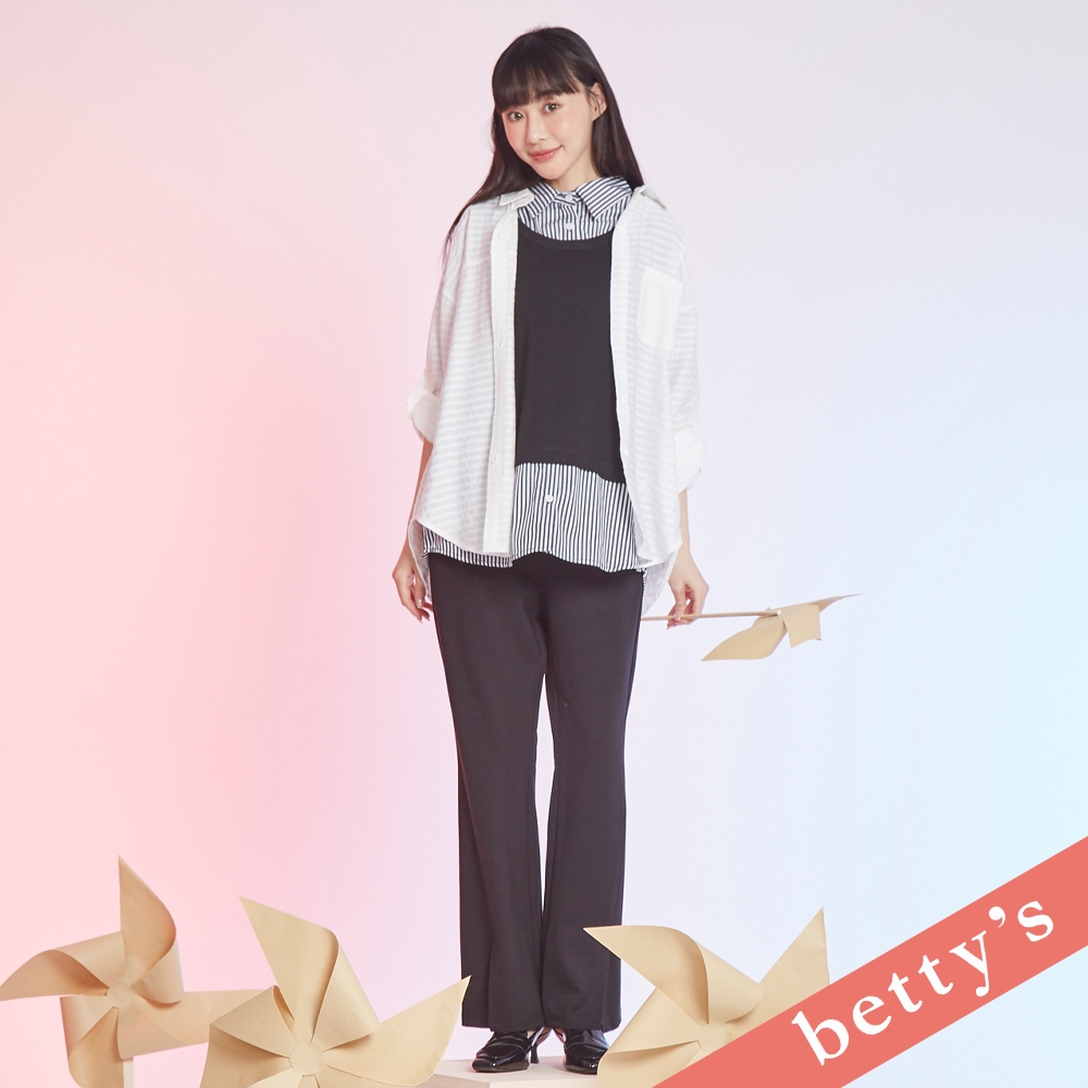 betty’s貝蒂思(41)長腿剪裁褲管開衩直筒西裝褲(黑色)