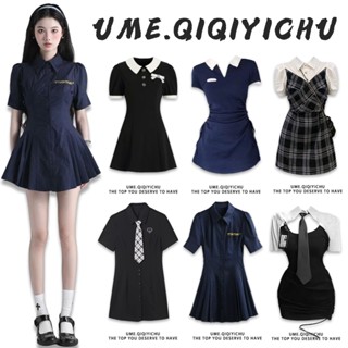 【七七衣櫥】夏季學院風洋裝 短袖洋裝 假兩件洋裝 法式復古洋裝 Polo衫 性感洋裝 顯瘦洋裝 黑色洋裝 連身裙 洋裝
