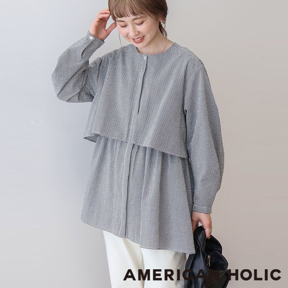 AMERICAN HOLIC 分層拼接喇叭下擺襯衫(HA51L0A0300)