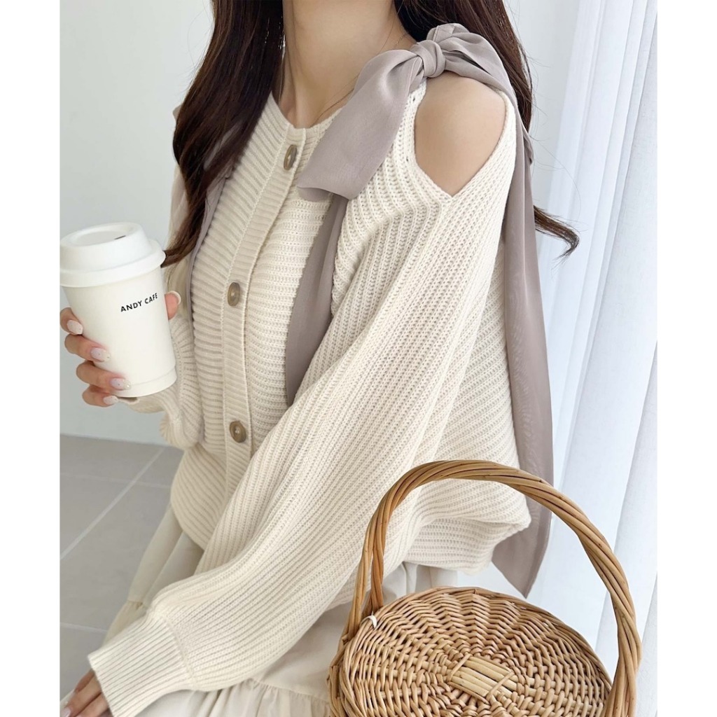 :: 青檸日系🍋 【🧡現貨】mily bilet 日單💭 前後兩穿✨ 針織蝴蝶結襯衫T恤上衣外套【LR100】