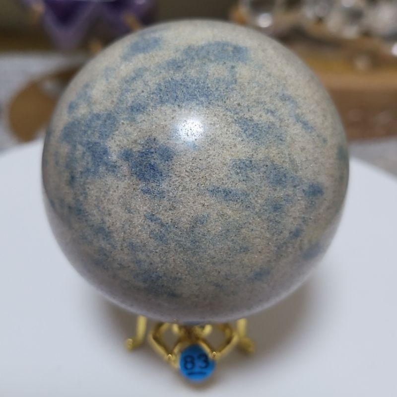 83#天然 星閃 K2 Blue球 6.3cm海藍色 K2 藍銅礦 納長石花崗 共生 有求必應 藍點石 健身球 把玩擺件