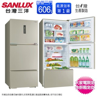 SANLUX臺灣三洋606公升一級直流變頻三門電冰箱/尊爵銀 SR-V610C(T)~含拆箱定位+舊機回收