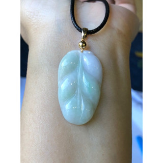 緬甸玉天然A貨翡翠玉墜糯冰種 春彩 淡紫 淡綠 紫羅蘭 葉子 金枝玉葉 事業有成 一夜成名
