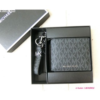 [美國直寄, 現貨在臺]全新100%真品Michael Kors MK Logo 黑色男用皮夾+吊飾鑰匙圈禮盒(附購證)
