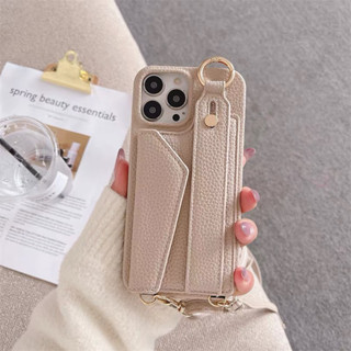 iPhone 12 Pro Max 日系荔枝皮紋卡夾皮背帶手機殼 全新