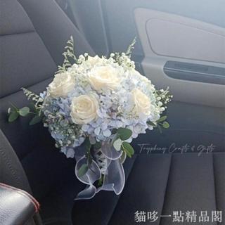 【貓哆一點】新款高階森系新娘結婚手捧花小紅書領證同款清新玫瑰韓式模擬花束