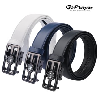 【GoPlayer】自動滑扣牛皮皮帶-白.黑.藏青 (男高爾夫休閒真牛皮滑扣皮帶)