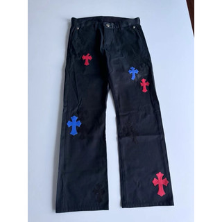 【TONES.】Chrome Hearts🔥紅藍十字拼皮長褲
