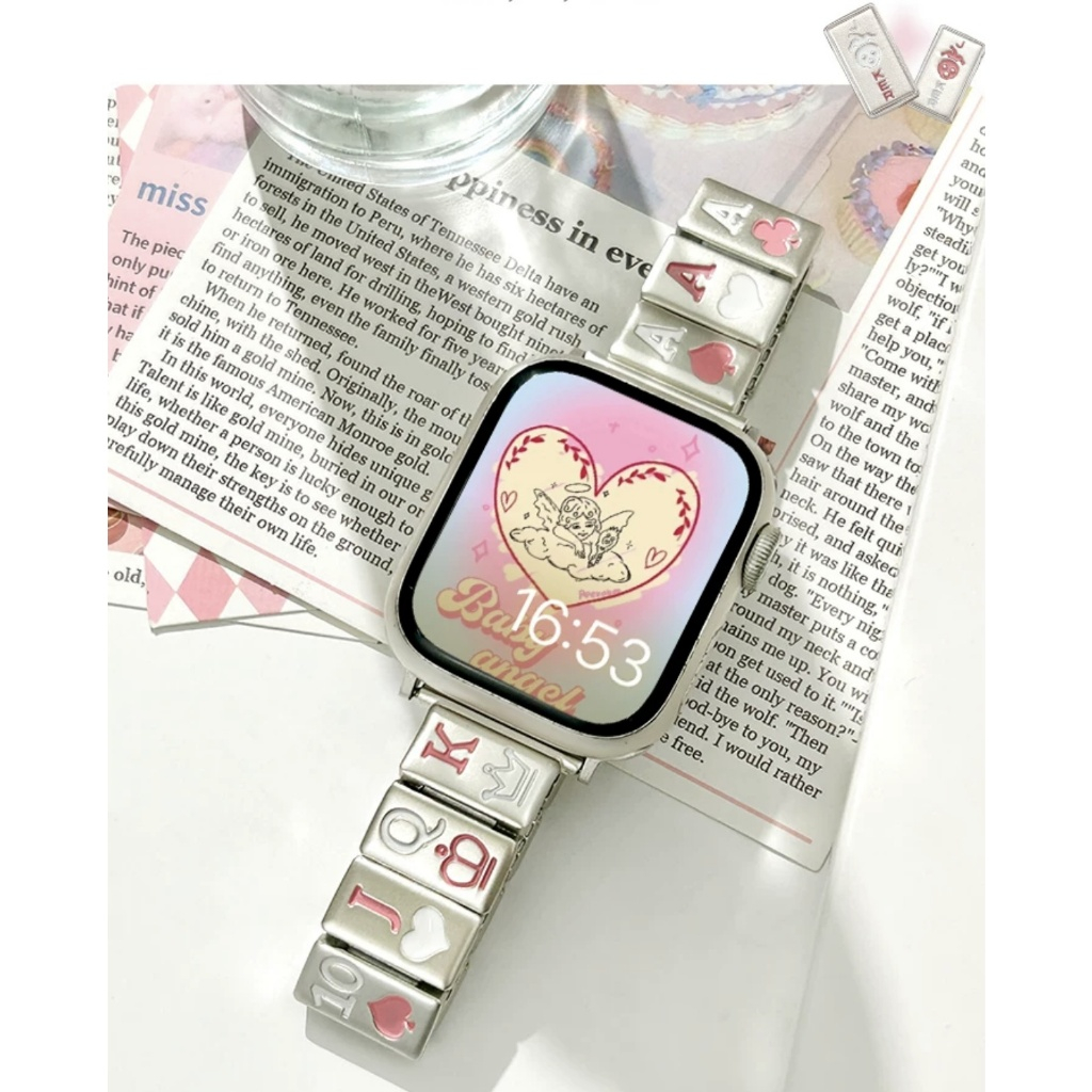 Apple watch錶帶 撲克牌金屬男女款通用蘋果手環錶帶 適用SE S9/8/7/6/5 iwatch錶帶 45mm