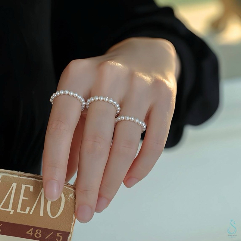 SUMMER 銀飾💫［925純銀］簡約時尚珍珠戒 珍珠戒指 手工串珠 彈力線 珍珠飾品