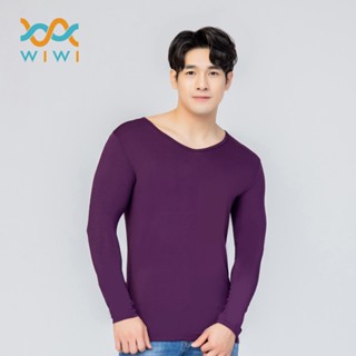 【WIWI】MIT溫灸刷毛V領發熱衣(羅蘭紫 男S-3XL)0.82遠紅外線 迅速升溫 加倍刷毛 3效熱感 輕薄顯瘦