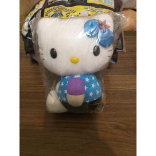 出清特價 250~絕版 日版 景品..HELLO KITTY 藍色星星服 側坐 絨毛小娃娃 高14公分