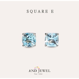 [安珠] 託帕石 藍色 方形 7mm 耳環 經典系列 Square E 寶石銀飾 AND JEWEL