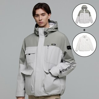 【國家地理服飾】男女同款 GORE-TEX 三層羽絨(兩件組)防水外套 - 米色