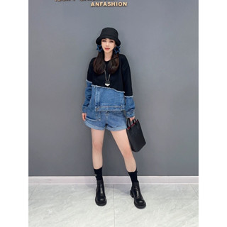 Y2 style▪️造型牛仔不對稱長袖上衣T恤▪️Y2style歐美設計款寬鬆韓版個性大尺碼【y1240920】