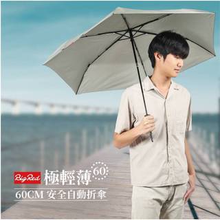 【中原雨傘王】《BigRed 極輕薄自動傘》24吋自動折傘 快乾傘布 格紋線條 輕量 安全防回彈中柄 終身免費維修