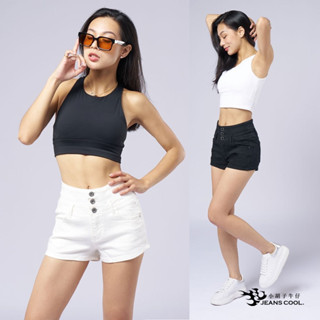 小鬍子牛仔 小蠻腰高腰牛仔褲女 厚薄適中 棉質透氣 包臀顯瘦 三排扣 彈力舒適 大碼短褲 女生短褲牛仔短褲女【19877